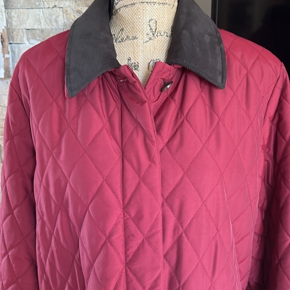 Vintage Carlisle maroon quilted barn jacket removable brown collar pockets - Picture 2 of 16